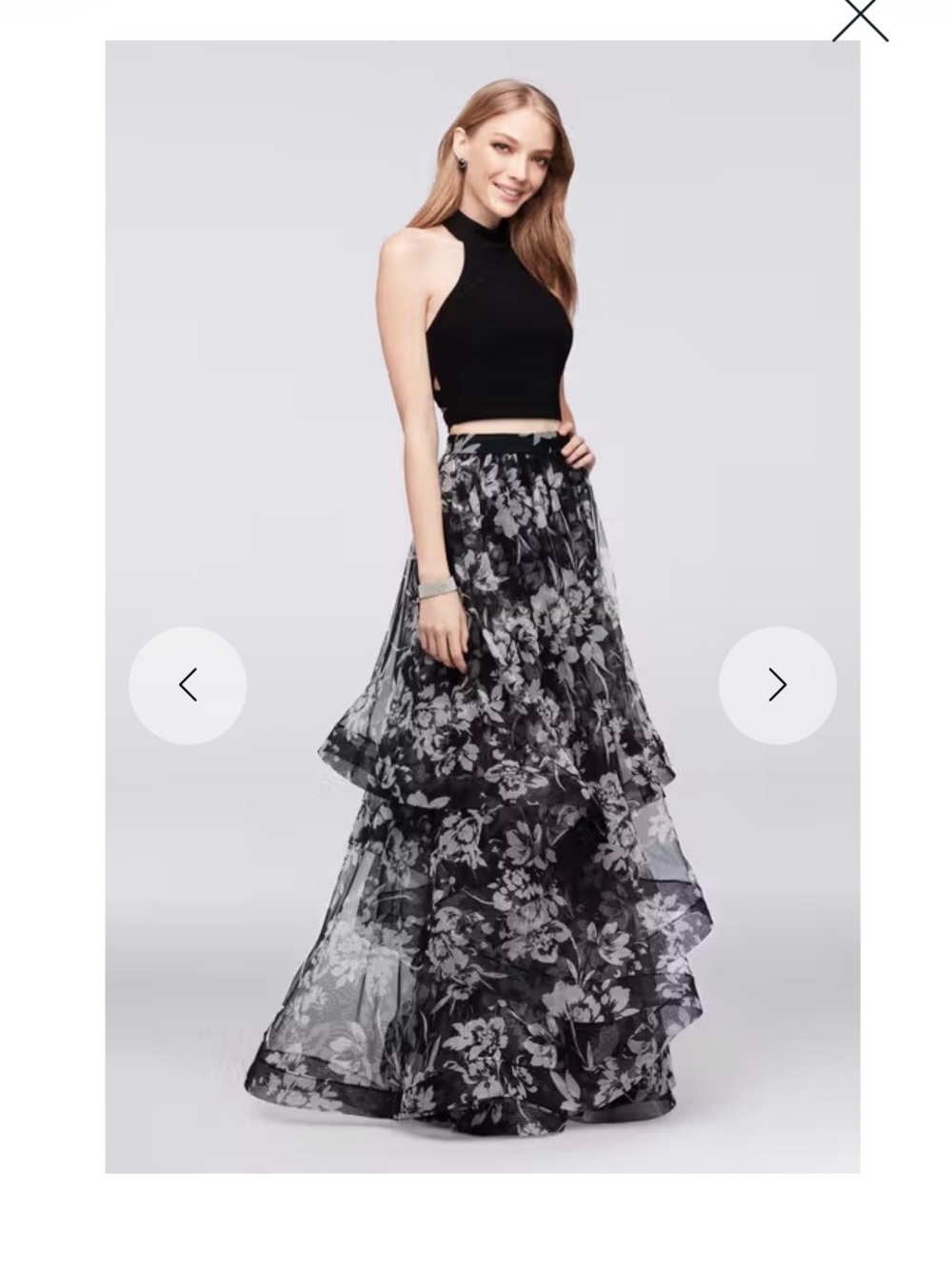 Blondie Nites Black & White Floral Two-Piece Prom Dress Set Size 9 High-Low